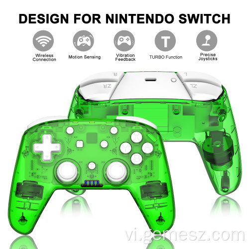 Bộ điều khiển trò chơi màu xanh lá cây trong suốt cho Nintendo Switch